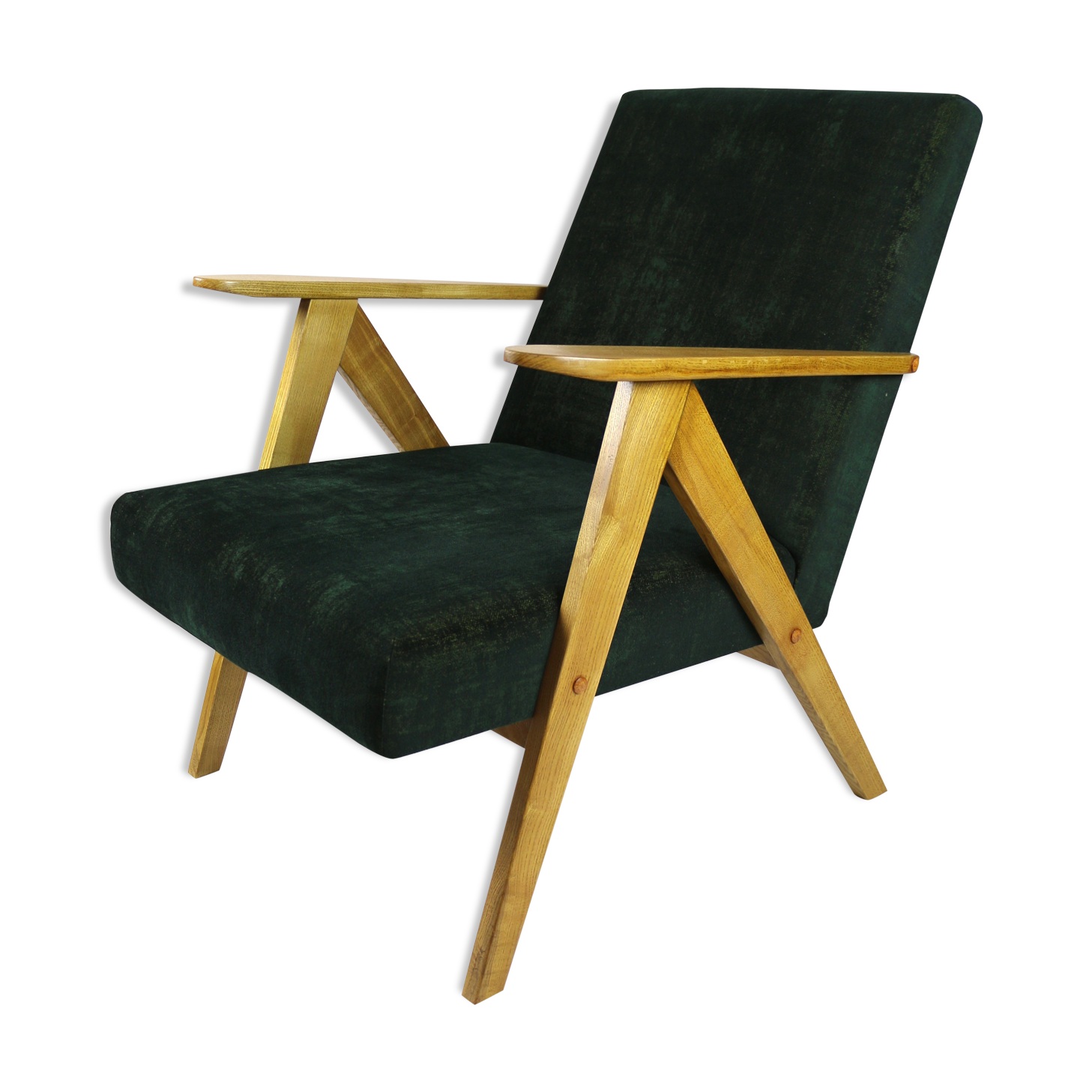 Fauteuil vintage velours verts Var B310 années 1970