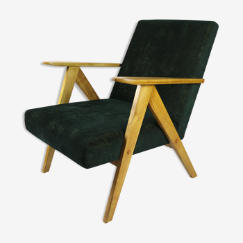 Fauteuil vintage velours verts Var B310 années 1970