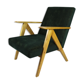 Fauteuil vintage velours verts Var B310 années 1970
