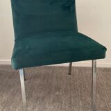 Vintage chair in green velvet and chrome legs