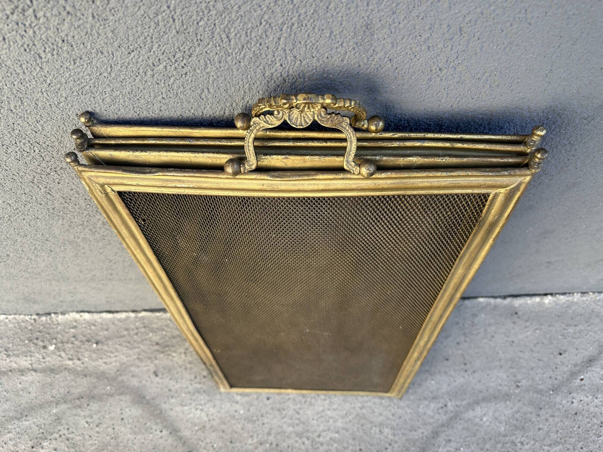 Antique 19th-century fireplace screen, French gilded spark guard.