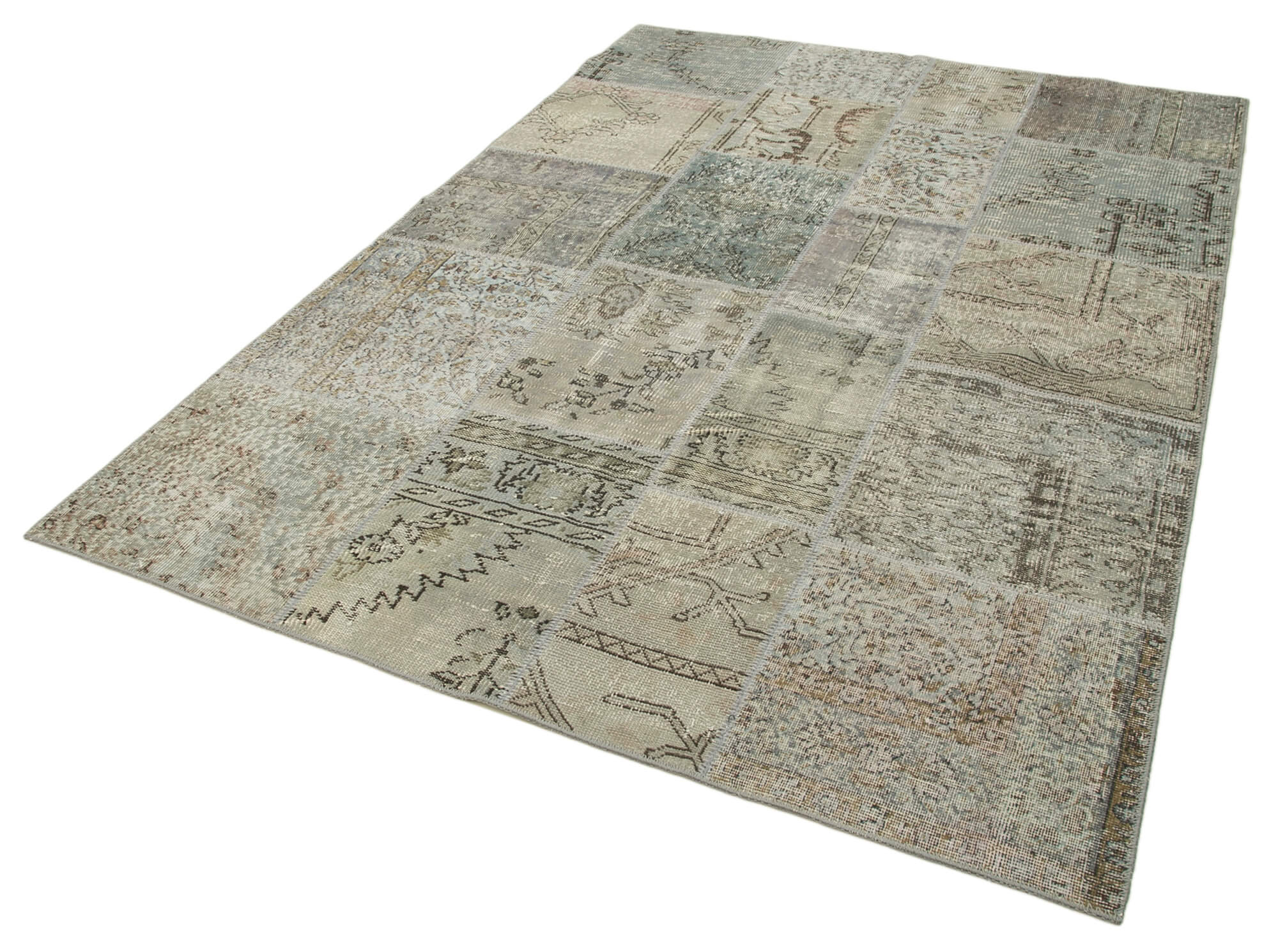 Handmade Oriental Contemporary 170 cm x 240 cm Grey Patchwork Rug