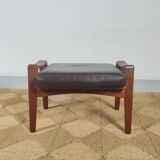 Leather and teak footrest Arne Wahl Iversen, Denmark 1960