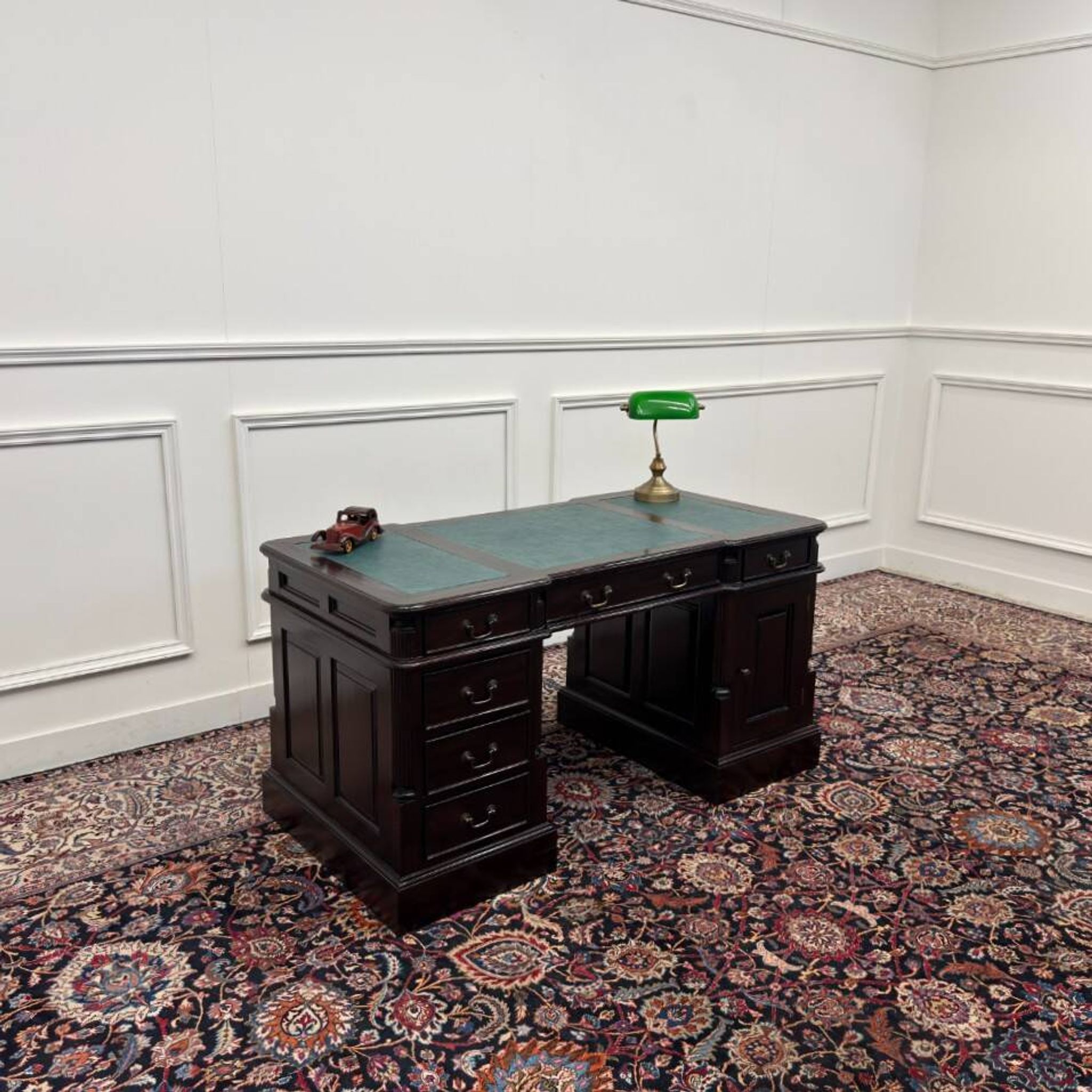 Classic English Desk Green Leather Inlay