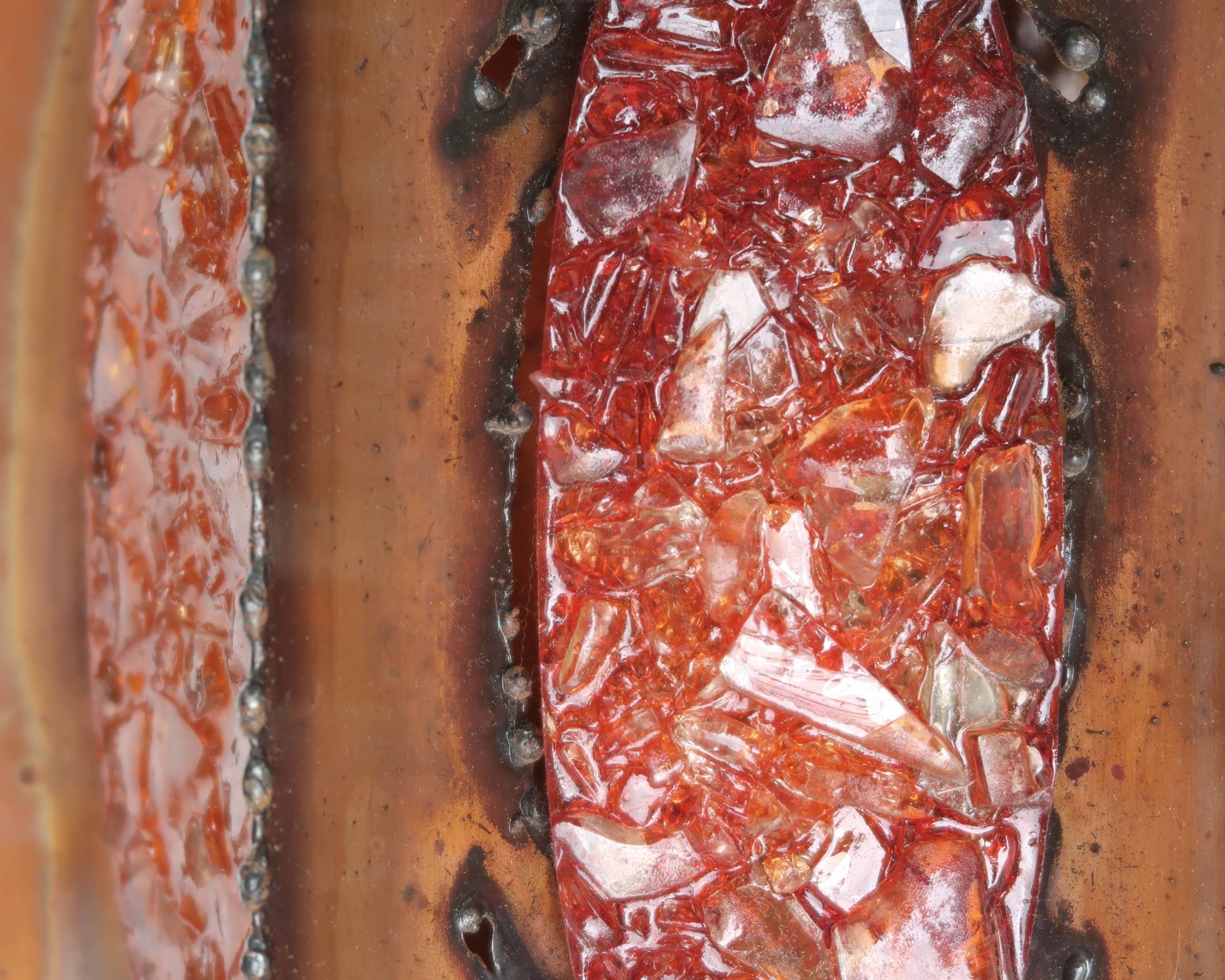 Pair of brutalist Accolay wall lights in copper and resin, 1960s