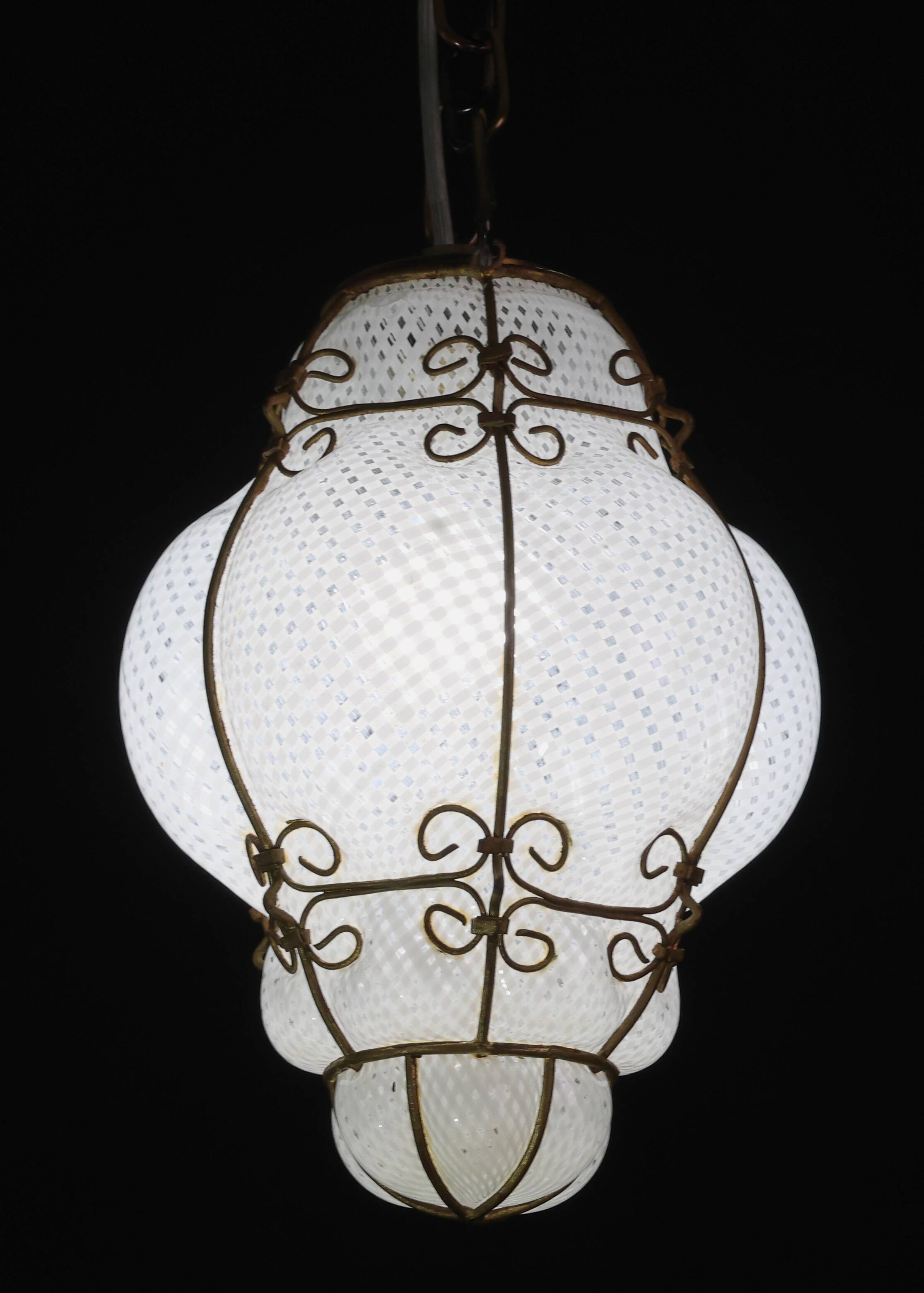 Venetian Lantern in Murano Reticello Glass, 1950s