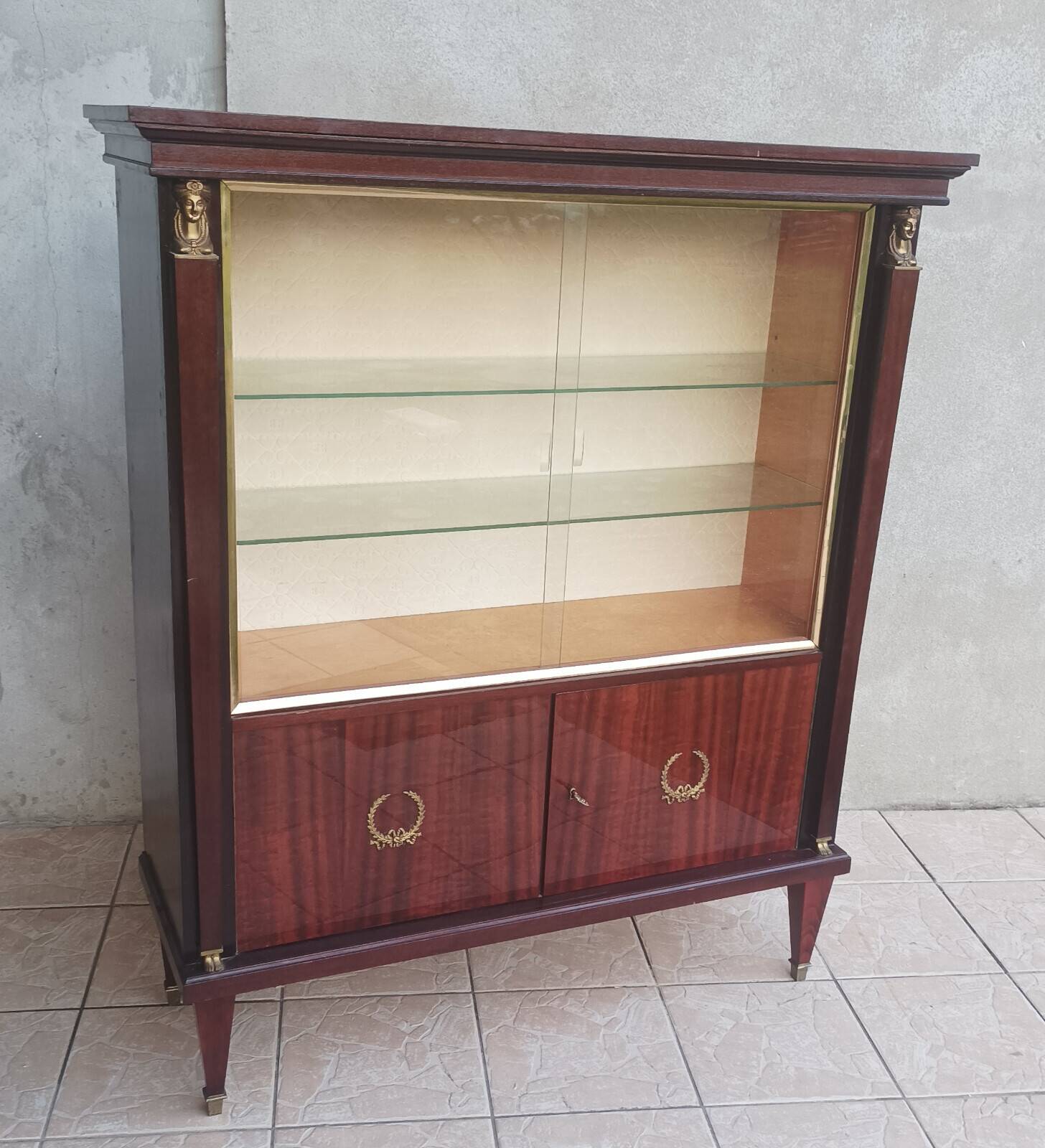 Empire style display cabinet in mahogany veneer