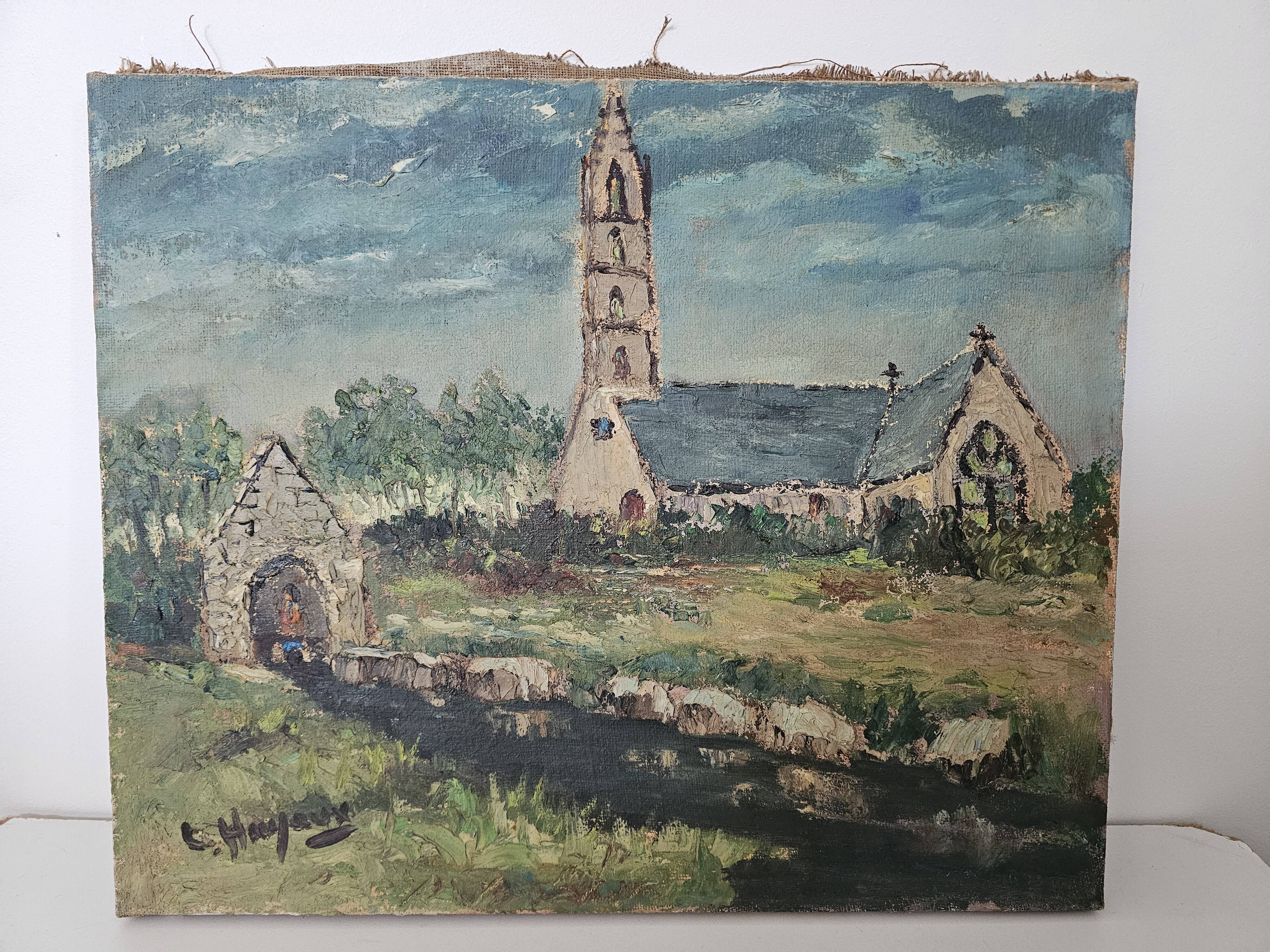 Painting - Oil on canvas Breton Village Signed Louis Hayaux (1897 - 1982)