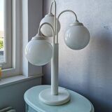 Vintage white metal table lamp with 3 lantern balls, 80s