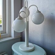 Lampe de table en métal blanc vintage avec 3 boules de lanterne, années 80