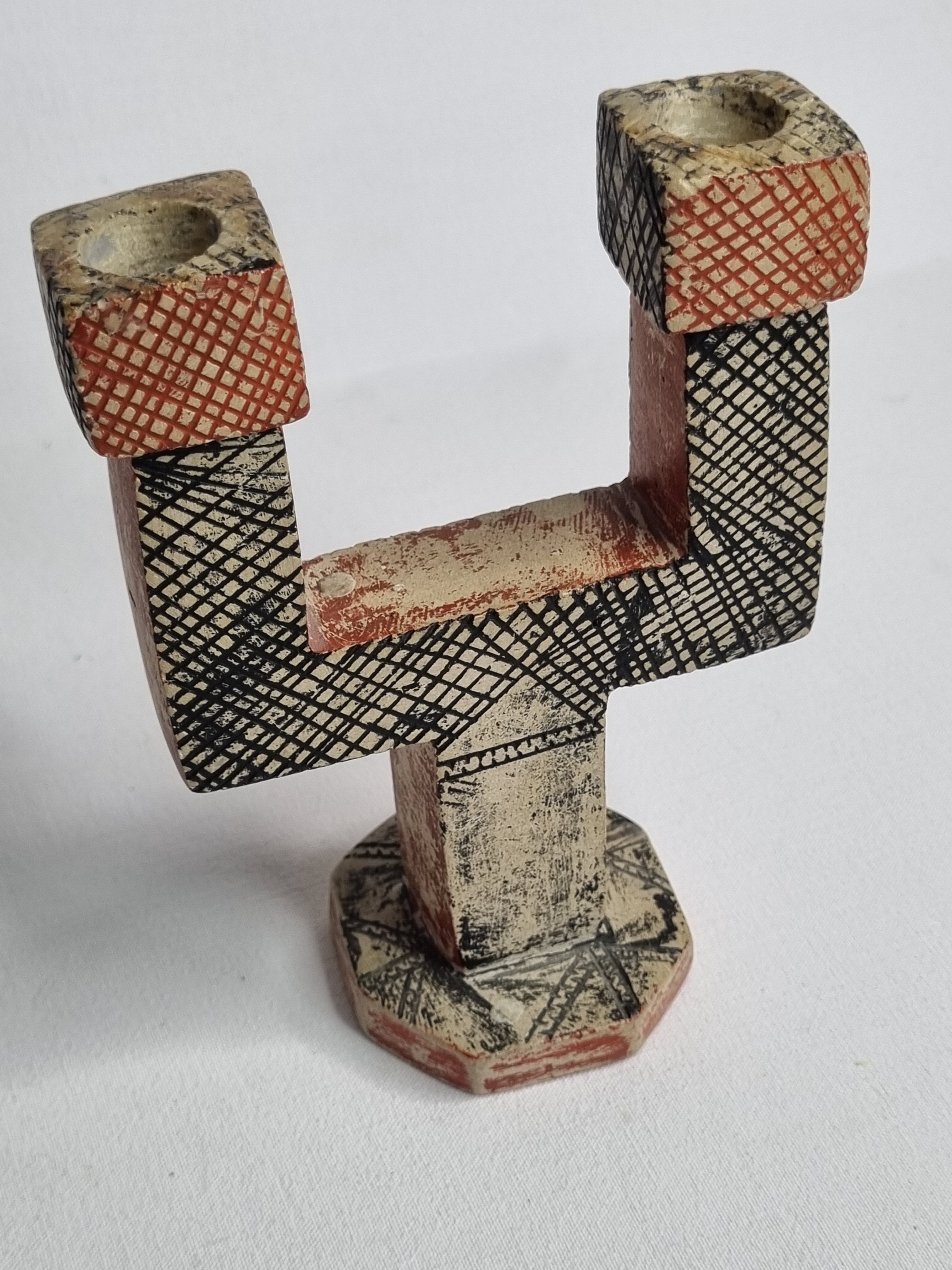 Ethnic candle holder with two branches, Moroccan handicrafts, 18 cm