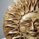 Anthropomorphic sun wall sculpture in patinated terracotta, vintage Italian craftsmanship.