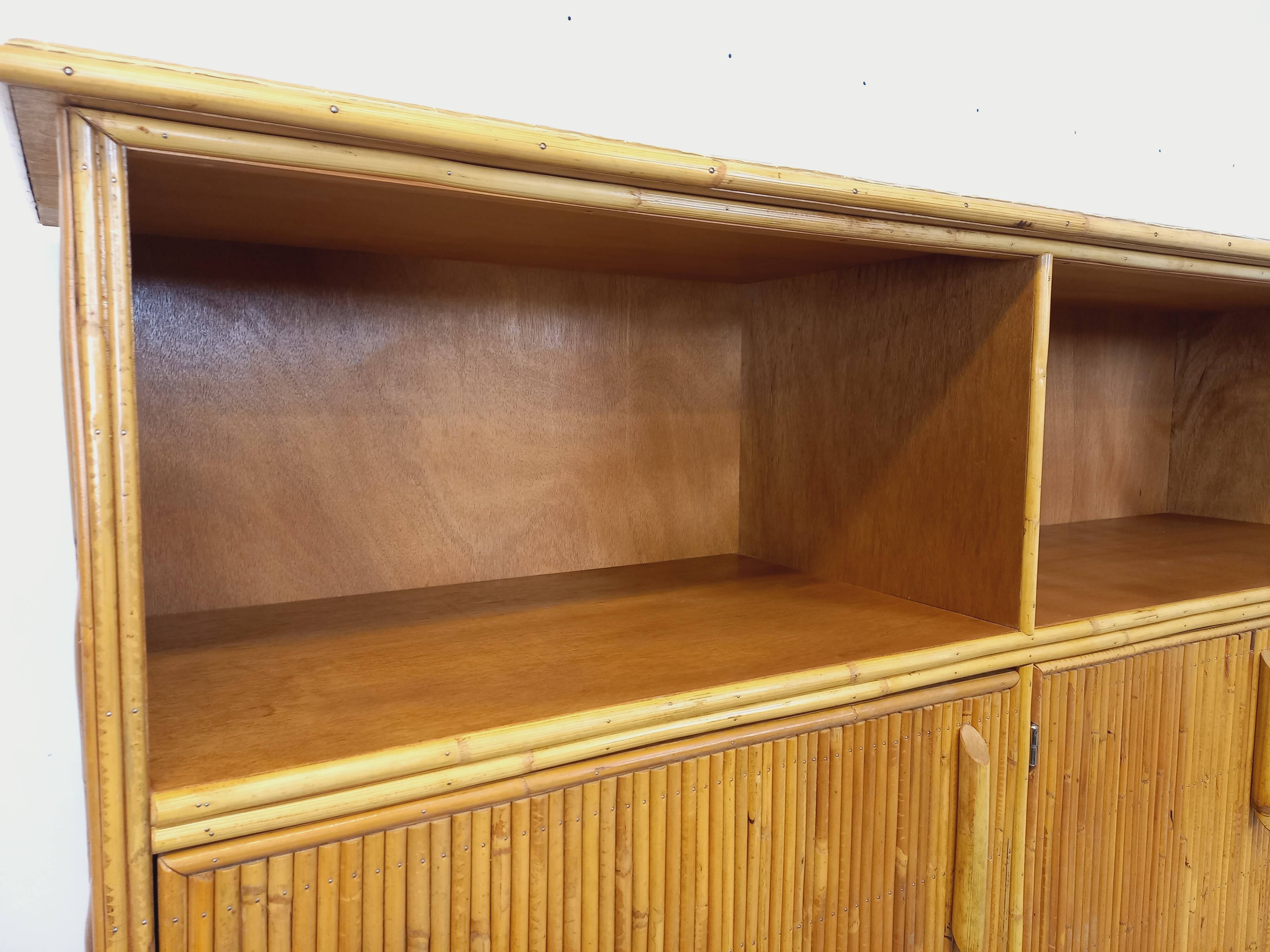 Vintage rattan and light wood storage unit from the 60s