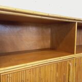 Vintage rattan and light wood storage unit from the 60s