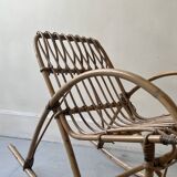 Child's rocking chair in rattan/bamboo, France 1950.