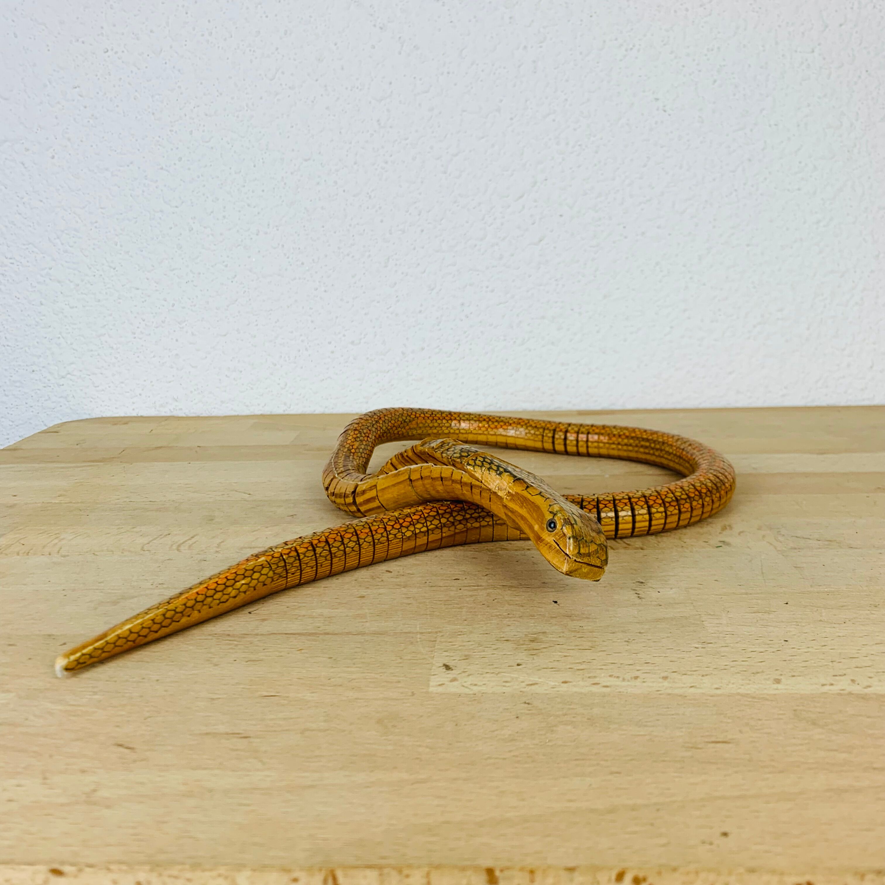 Jouet serpent articulé en bois vintage