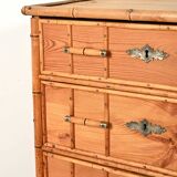 Scandinavian Colonial-Style Chest of Drawers in Pine and Bamboo
