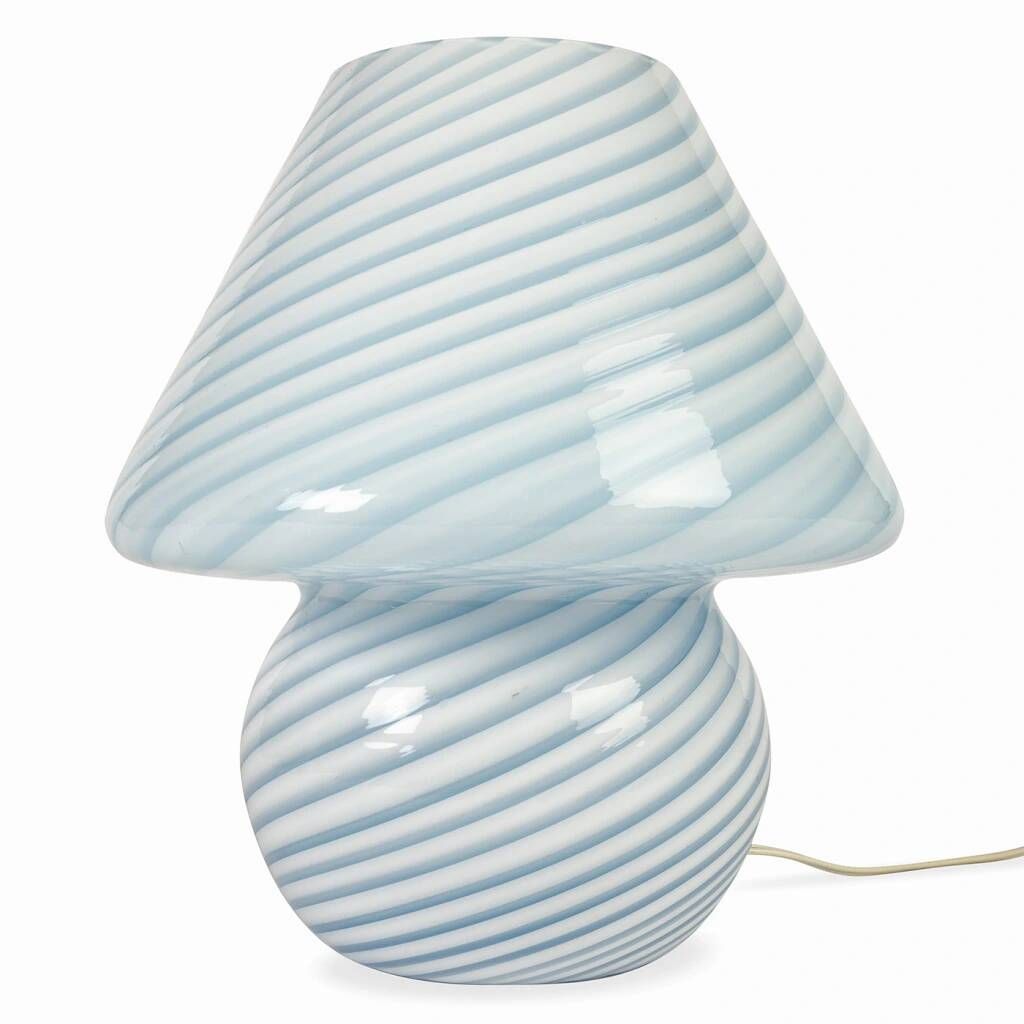 Murano glass lamp in the shape of a mushroom made using the swirling technique of mouth blown glass.