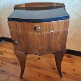 Black marble and burl walnut bedside table
