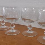 Set of 5 water glasses on feet, grape decoration and Luminarc vine shoot