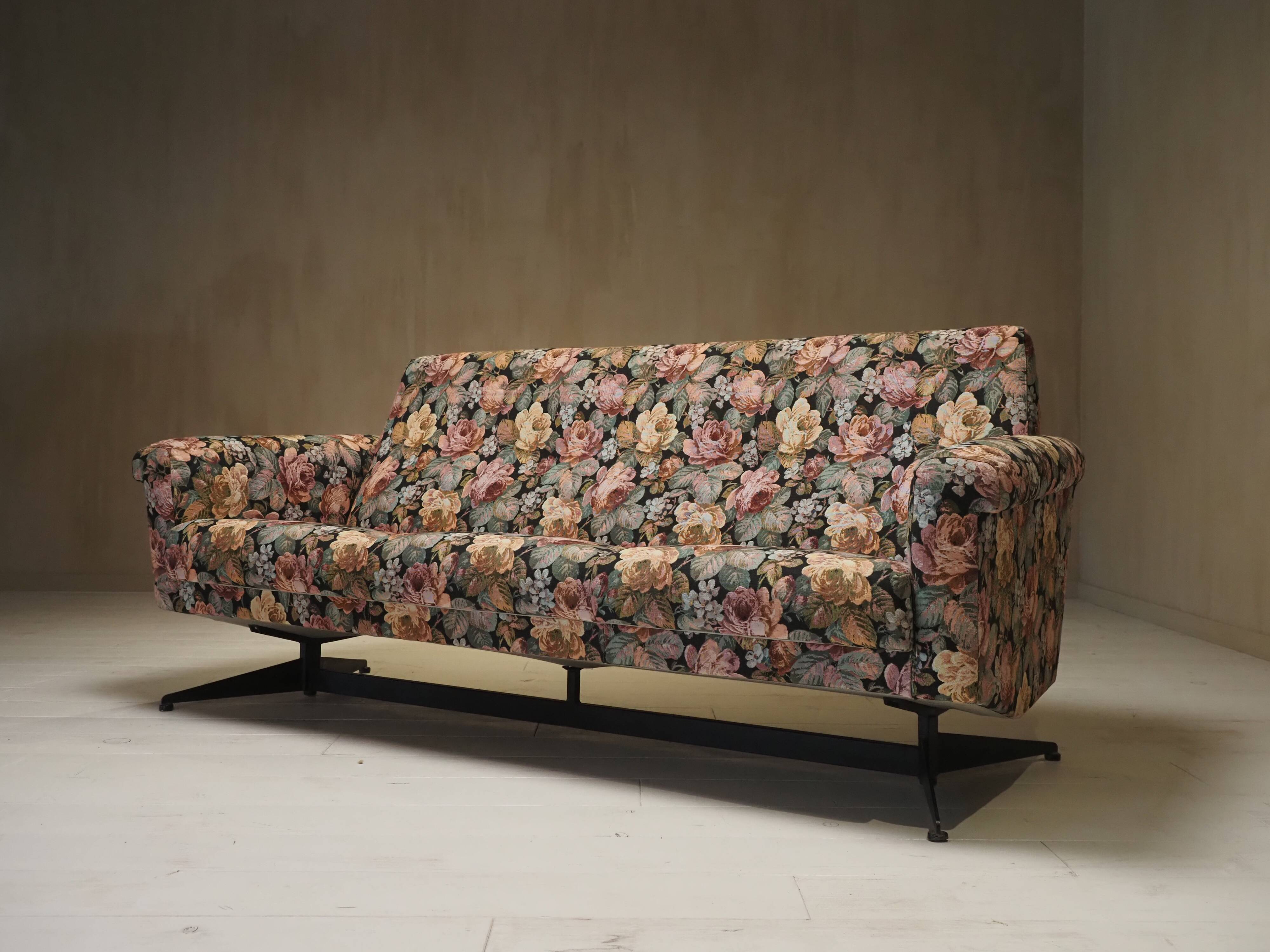 Mid-century Italian floral sofa from the 1960s.