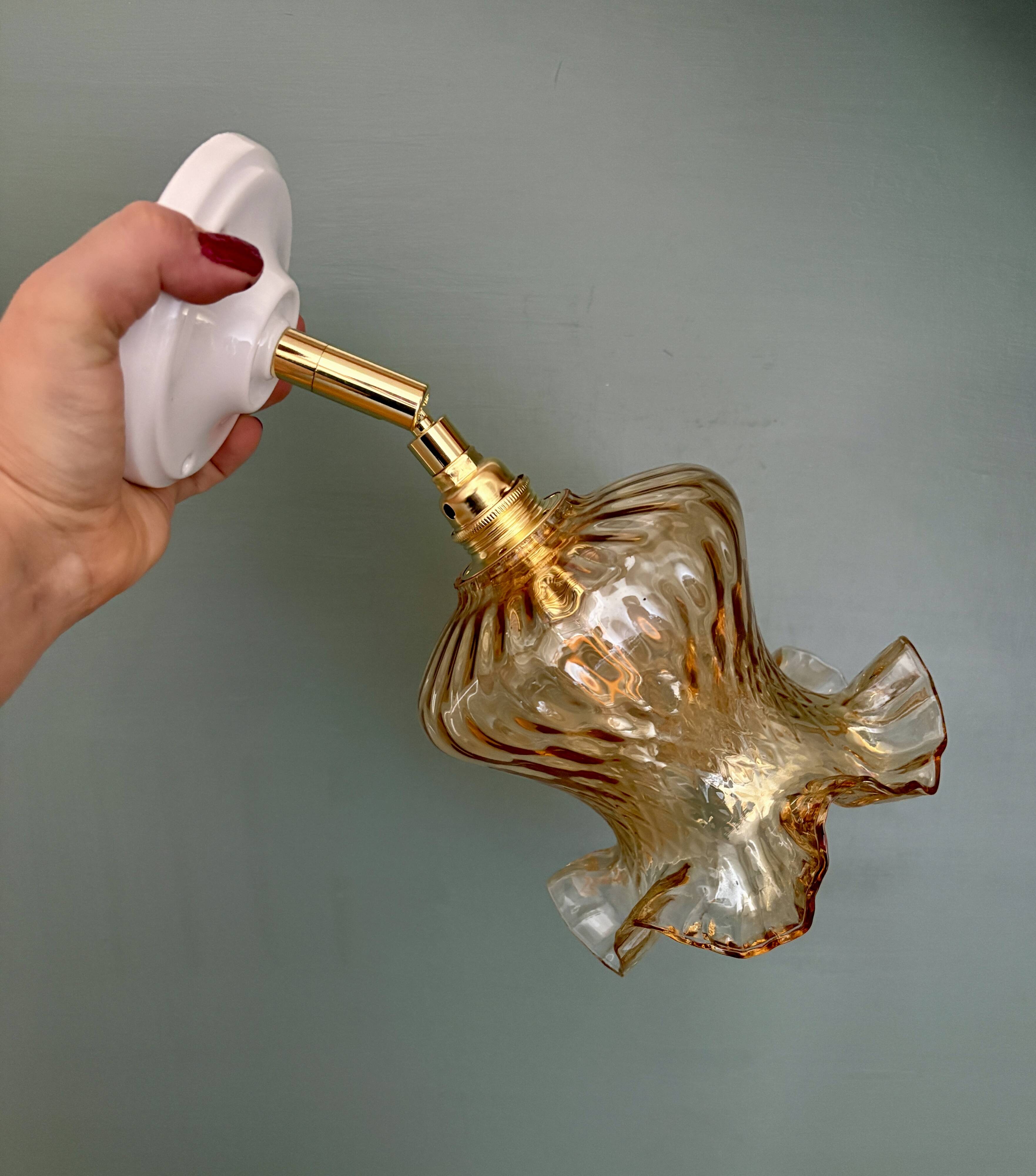 Vintage amber glass tulip wall light