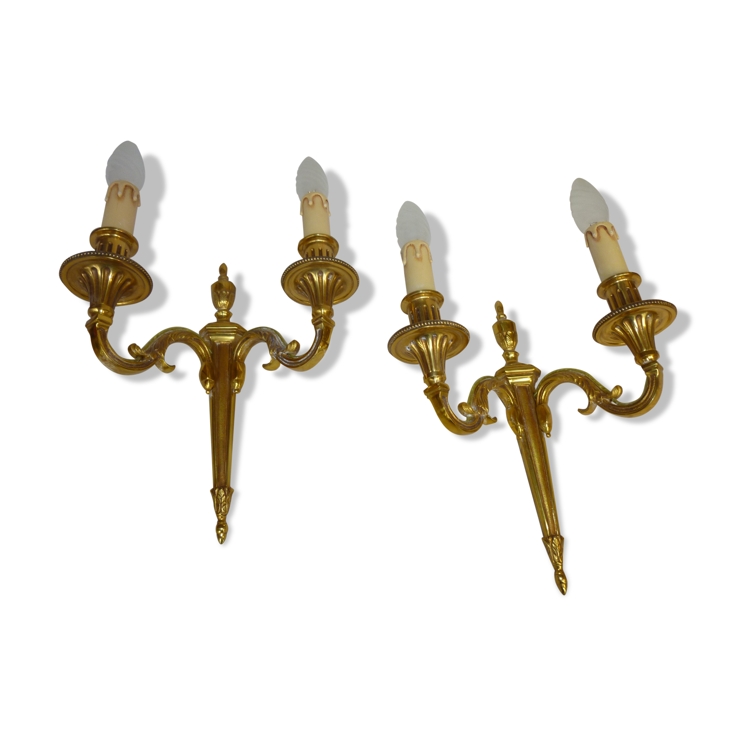 Pair of sconces Lucien Gau real brass