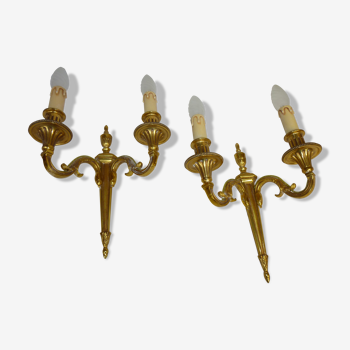 Pair of sconces Lucien Gau real brass