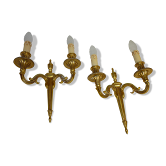 Pair of sconces Lucien Gau real brass