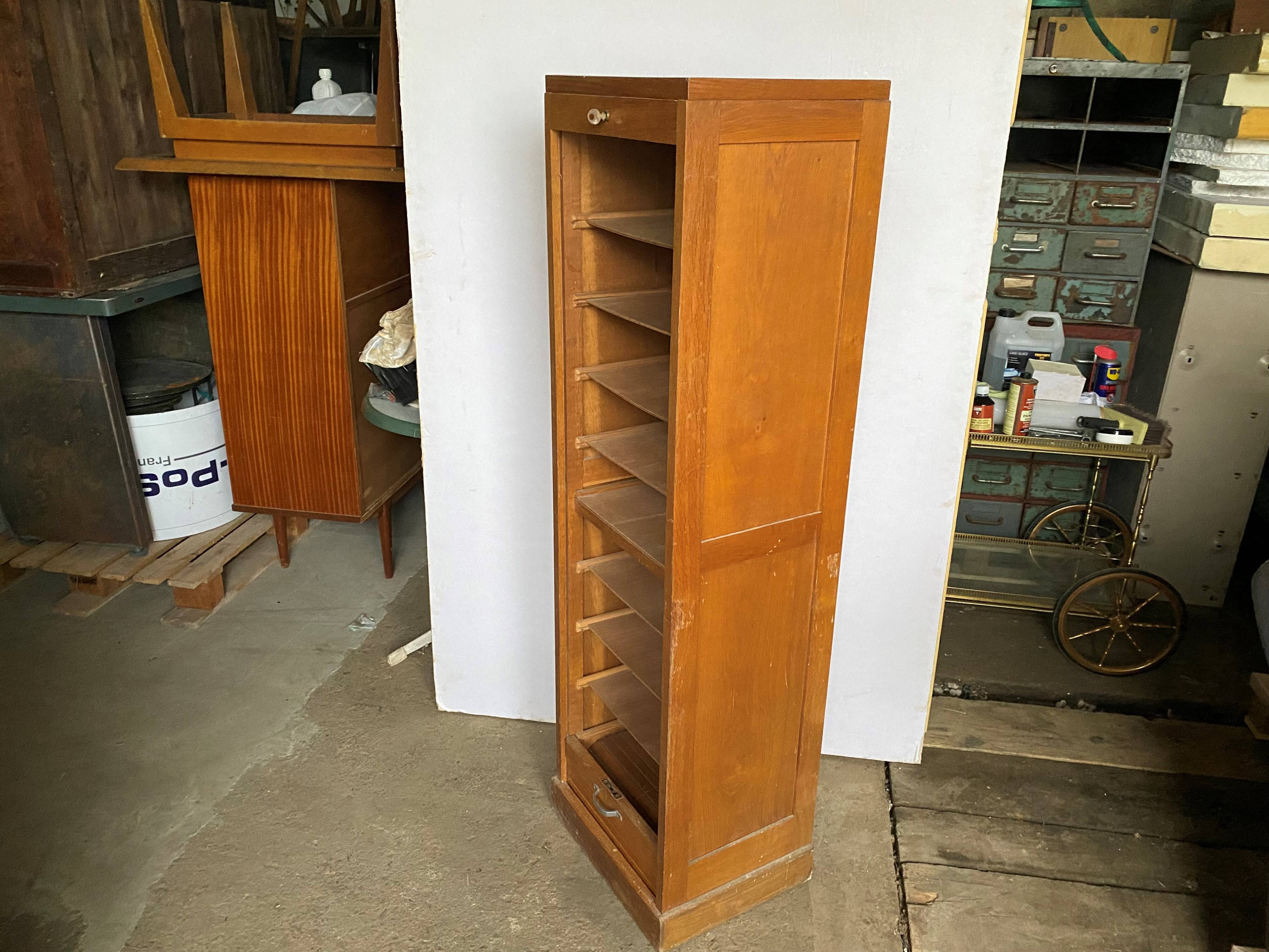 Oak curtained filing cabinet storage furniture 1950