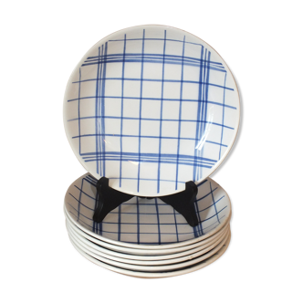 7 Hollow plates Moulin des Loups Orchies - blue tiles tablecloth, tea towel
