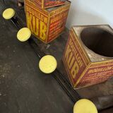 Wall coat rack with 4 vintage yellow metal hooks