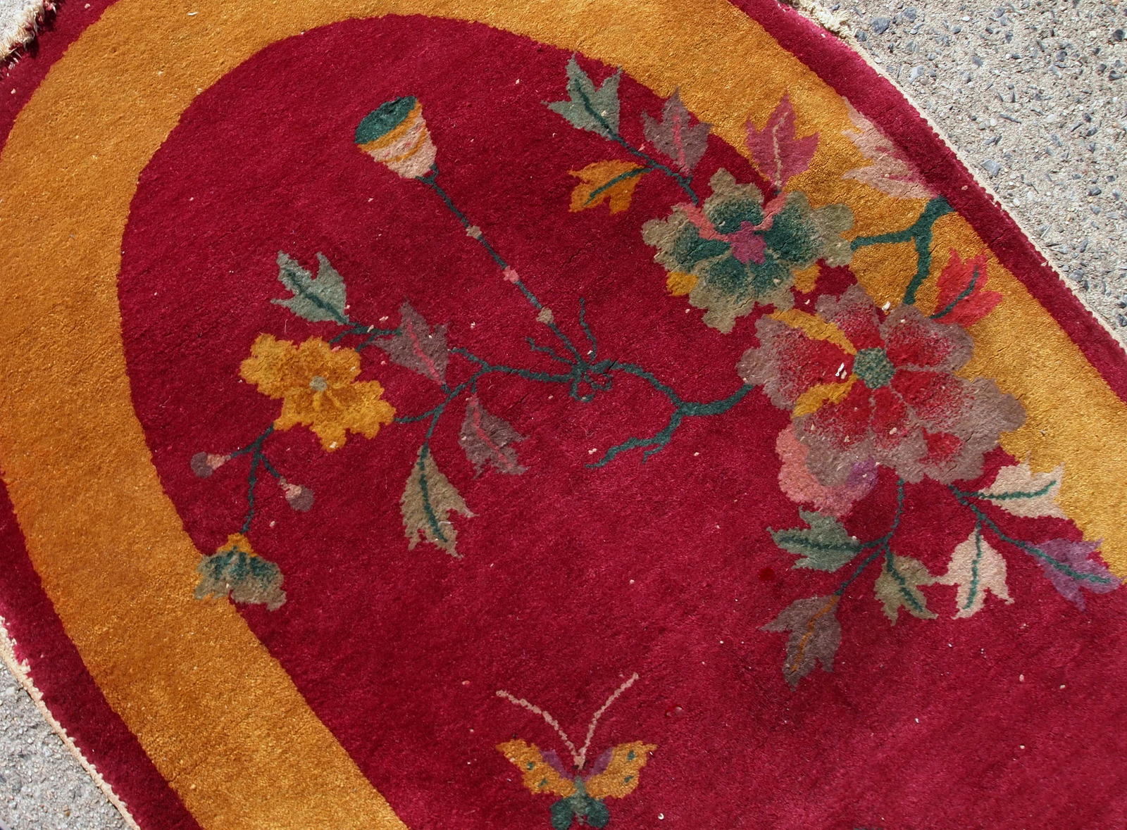 Old Chinese Art Deco handmade carpet 79cm x 134cm 1920s, 1E08