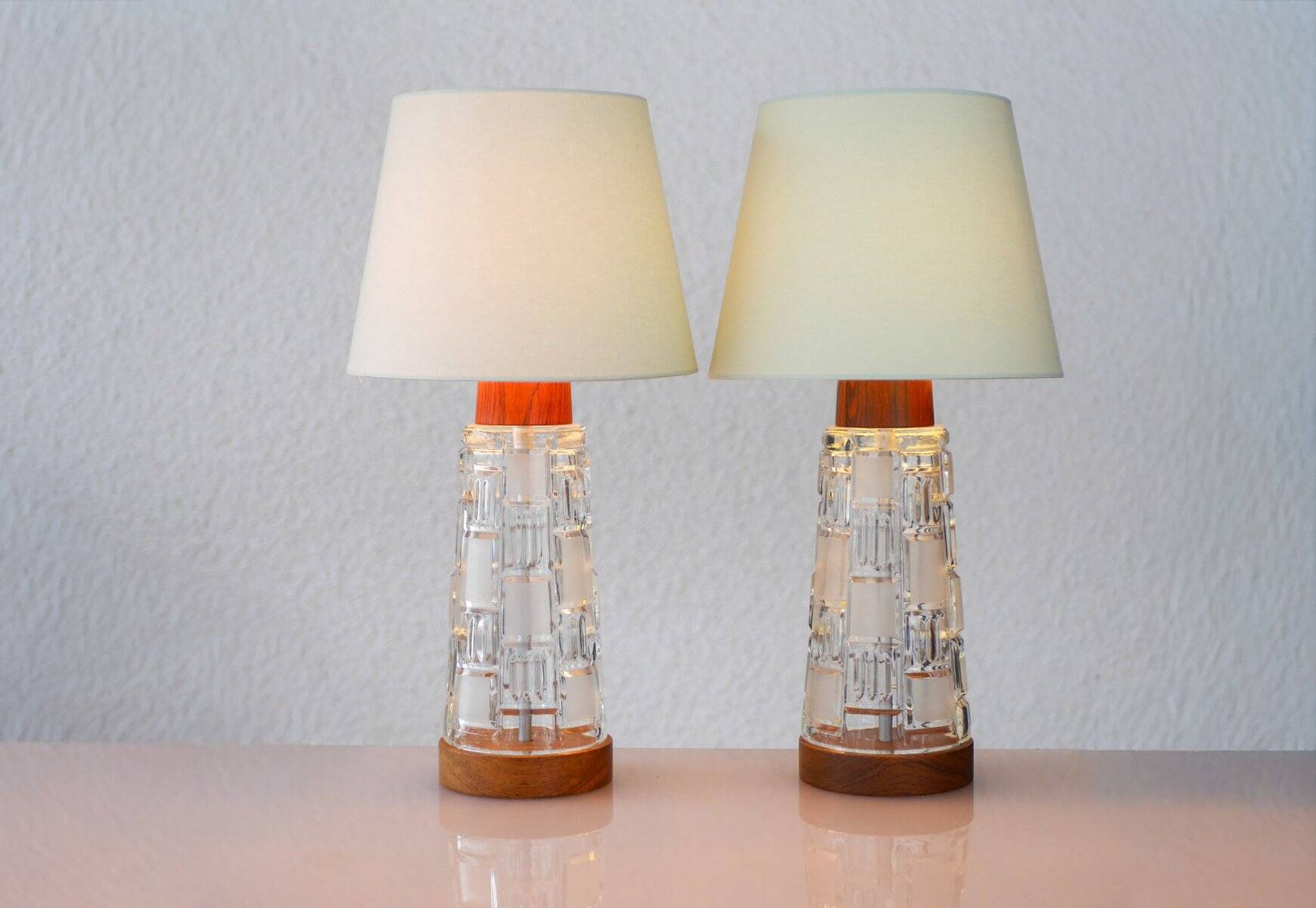 Mid-century modern Scandinavian teak and glass table lamps, set of 2
