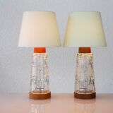 Mid-century modern Scandinavian teak and glass table lamps, set of 2