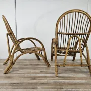 Quatre fauteuils en osier vintage, années 1970