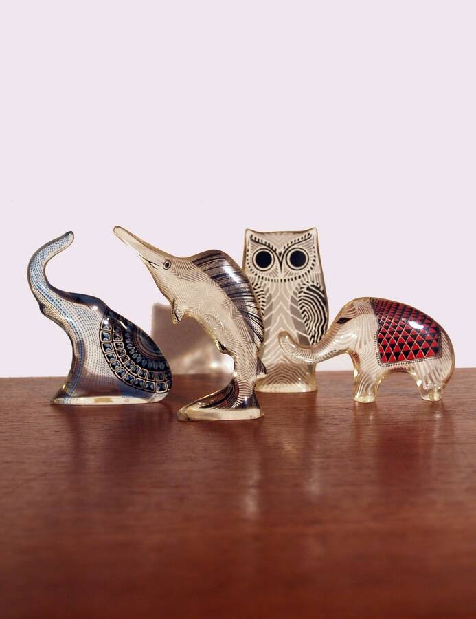 Abraham Palatnik lucite animals elephant swordfish owl