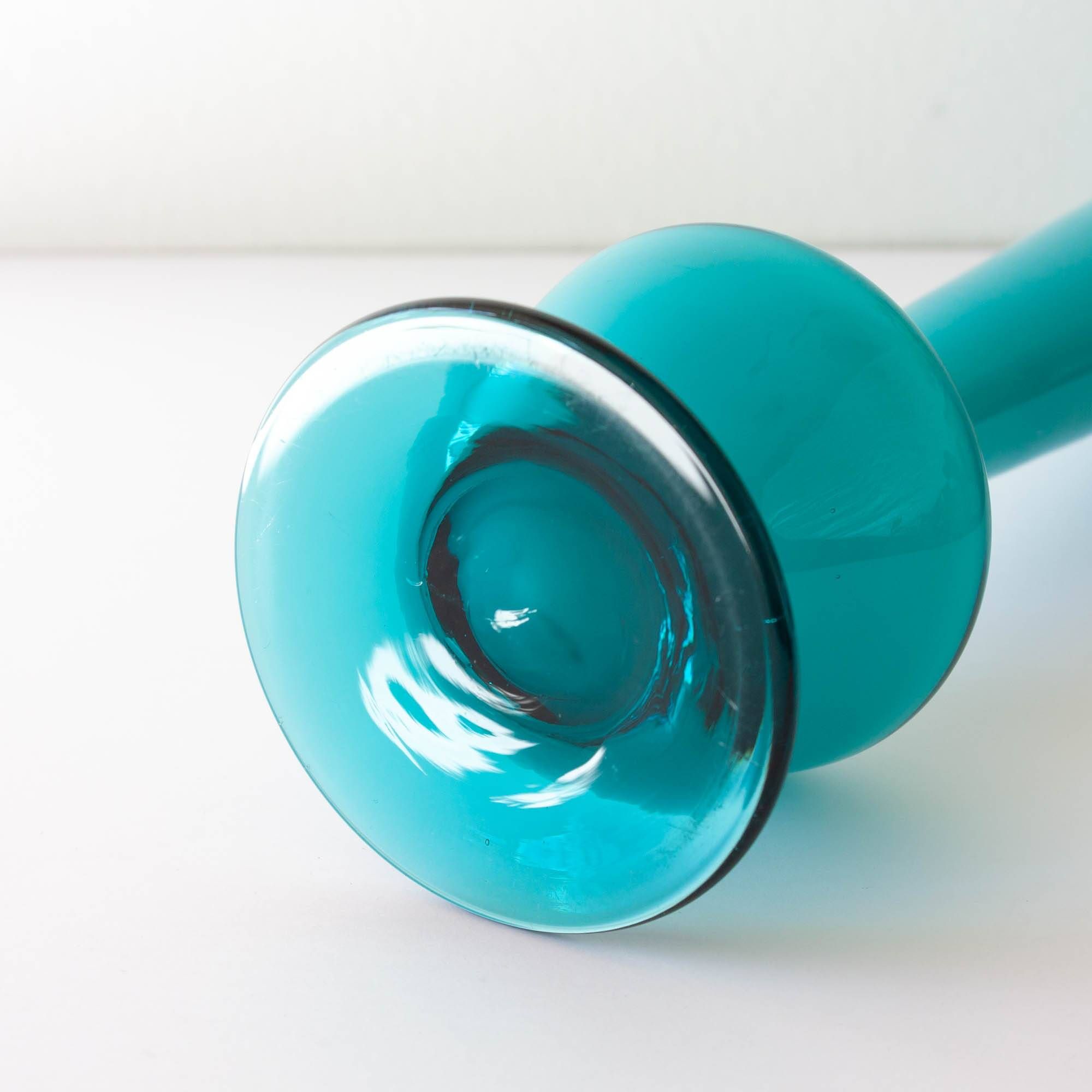 Vintage 1960s Portuguese Blue Glass Vase with Foot