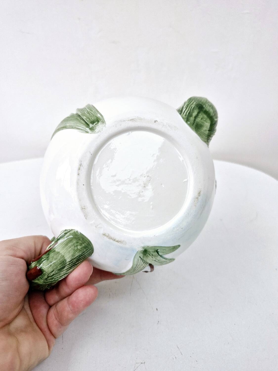 Vintage ceramic tea set barbotine duck reeds hand painted