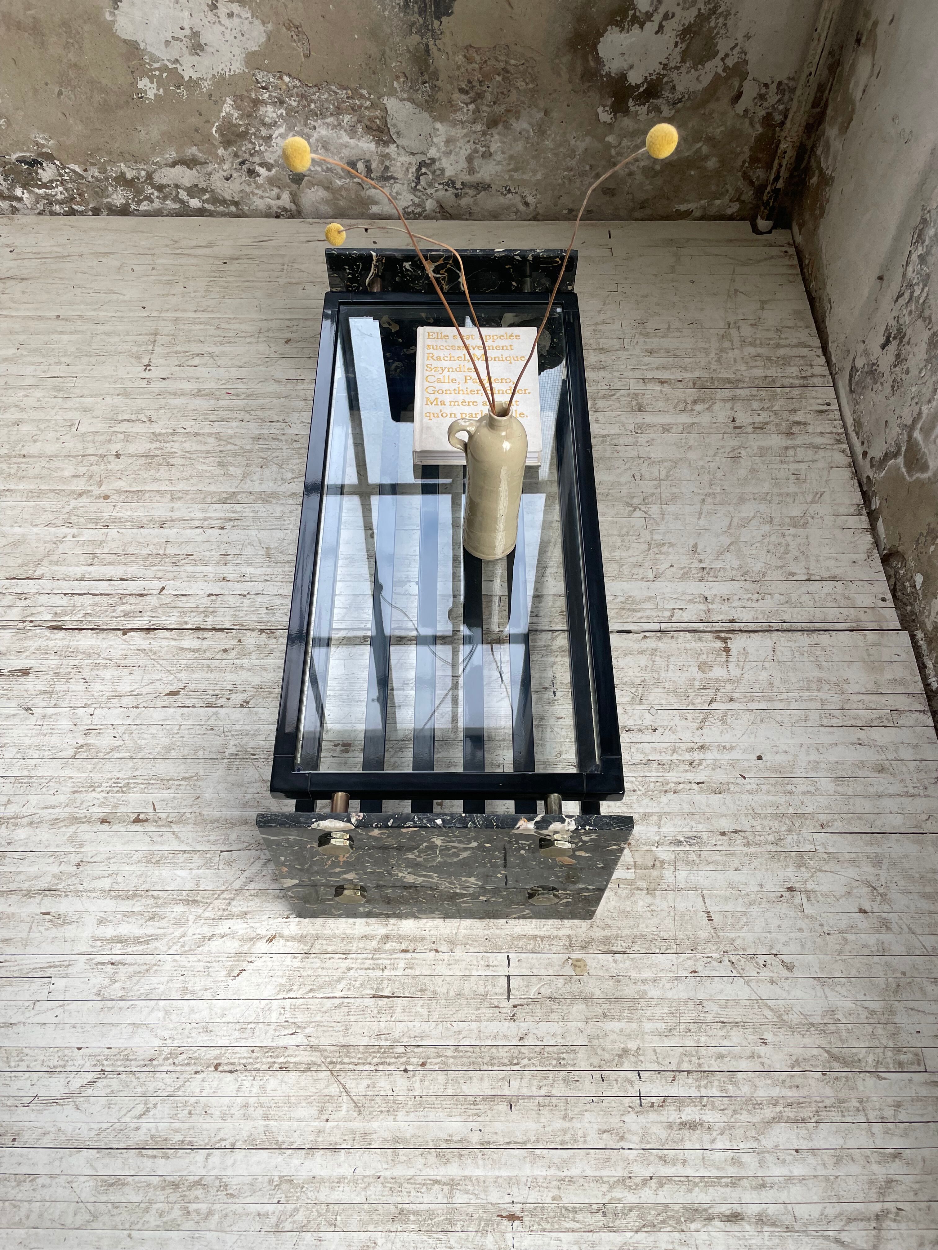 Coffee table year 80 Italian marble and glass