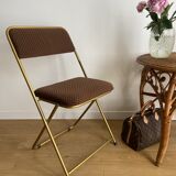 Vintage folding chair lafuma with brown checkered fabric