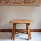 Round beech coffee table with curved legs, 1980s.