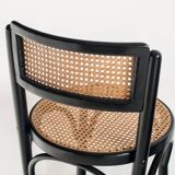 Set of 4 vintage high stools. Beech wood and cane. France, 90s