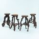 4 Tripod Bar Stools in Vine Wood and Oak, Handmade, France, 1950s