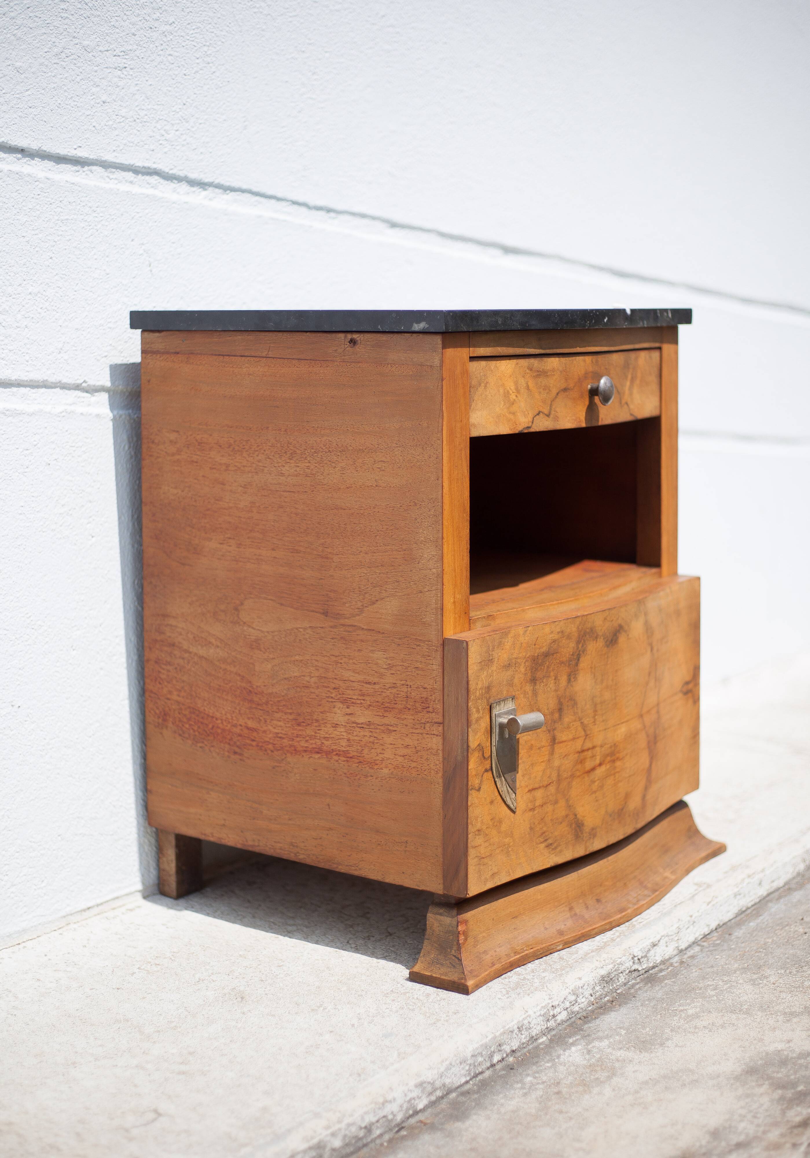 art deco bedside table, art deco nightstand wood and black marble, side table, sofa end