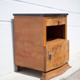 art deco bedside table, art deco nightstand wood and black marble, side table, sofa end
