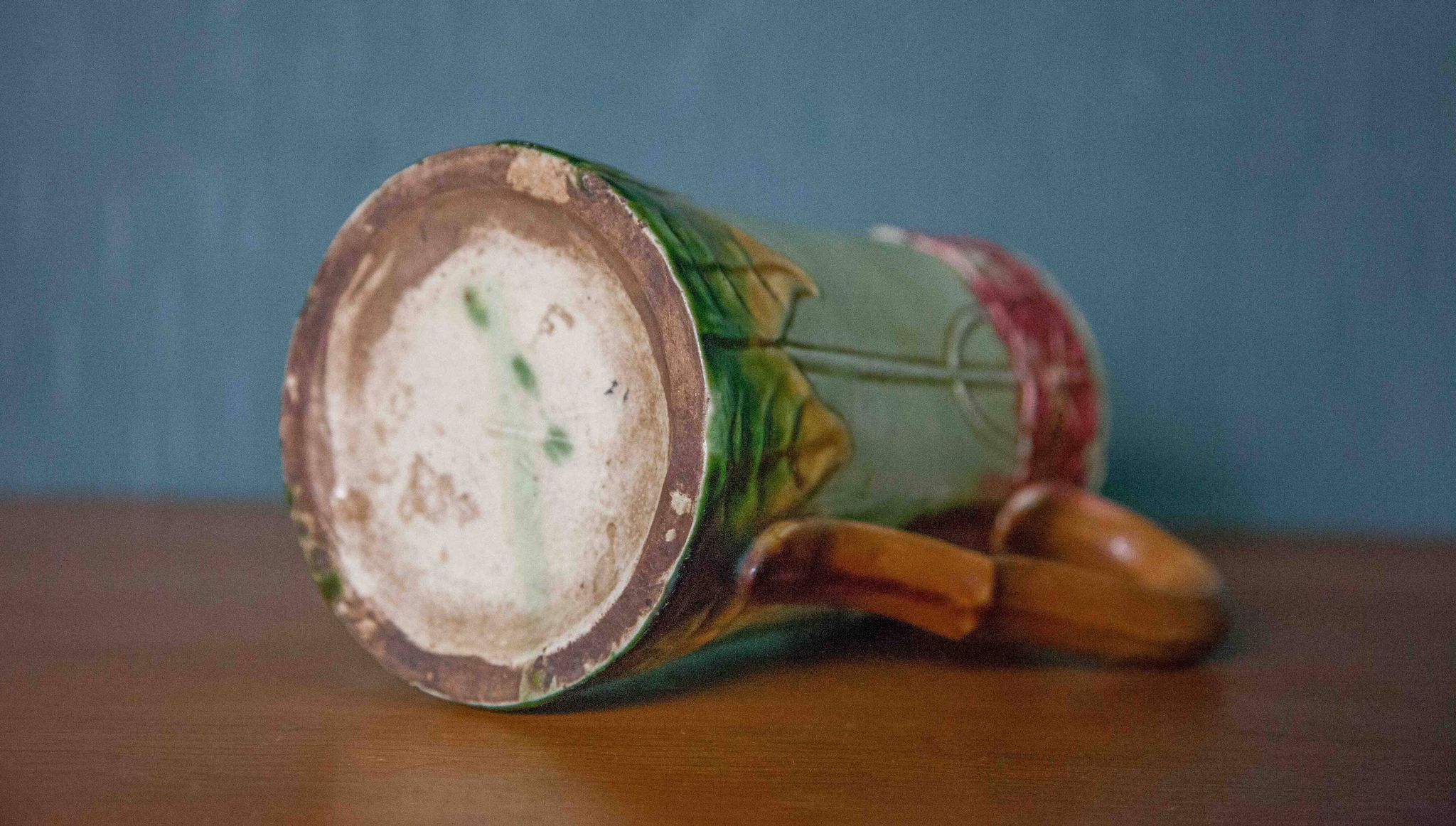 Vintage old earthenware pitcher, French pitcher, Art Nouveau, floral pattern pitcher, kitchen decor