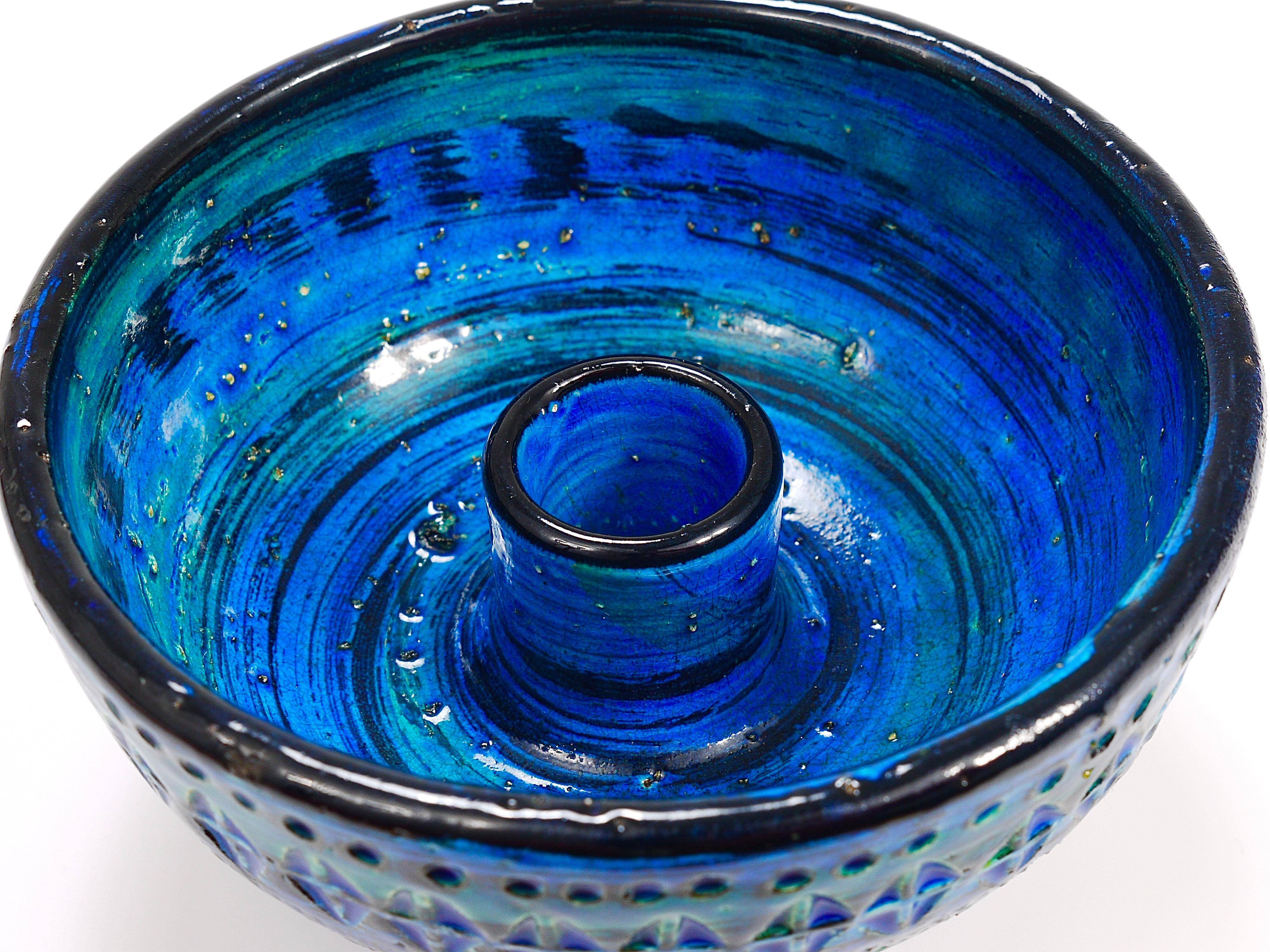 Mid-century candle holder Aldo Londi Bitossi Rimini Blue enamel, 1950s