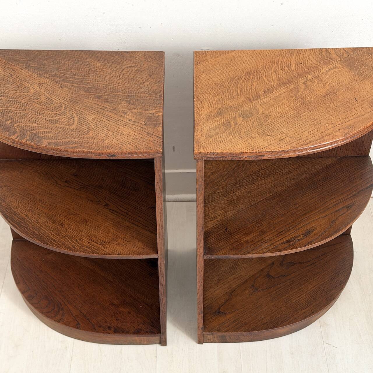 Pair of vintage 1950s corner side tables.