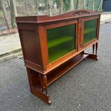 Art Deco sideboard in solid oak and frosted green glass, 1940.